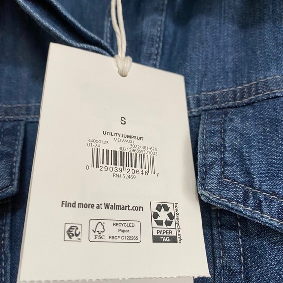 New women's S Utility Jumpsuit Denim Blue med wash Long Sleeve Belted Wide Leg - Picture 2 of 6